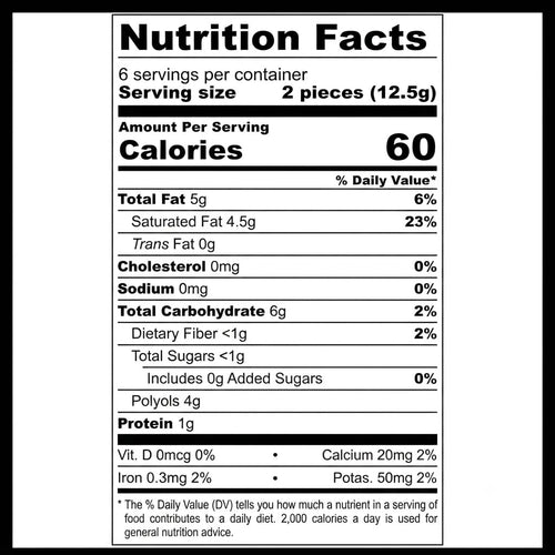 Macros for Ahmia's Intense Dark Chocolate, only 1 g net carb per piece. 