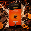 A box o Ahmias's Orange Milk Chocolate which is Sugar-Free, Gluten-Free, Low-Carb, Keto Friendly and Diabetic Friendly. 