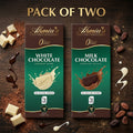 Two packs of Ahmia's no sugar added chocolate on a wooden background with chocolate pieces and ingredients.